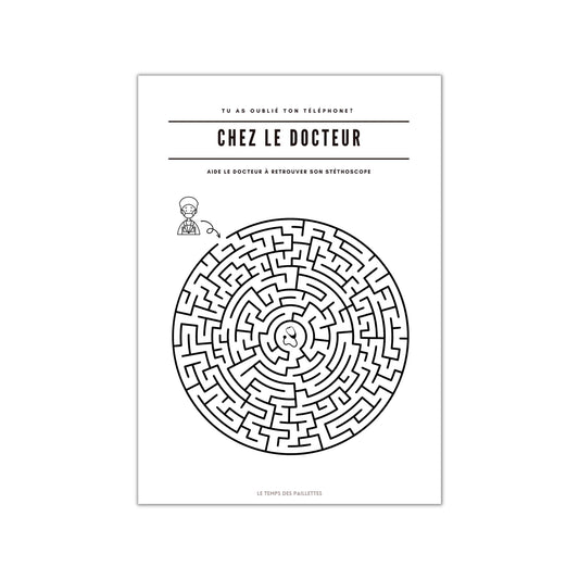 Poster labyrinthe Chez le docteur - Affiche minimalistes Chez le docteur - Affiche salle d'attente par Le Temps des Paillettes - Le Temps des Paillettes