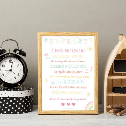 Affiche chez nounou personnalisé - Poster merci nounou - Cadeau personnalisé nounou par Le Temps des Paillettes - Le Temps des Paillettes