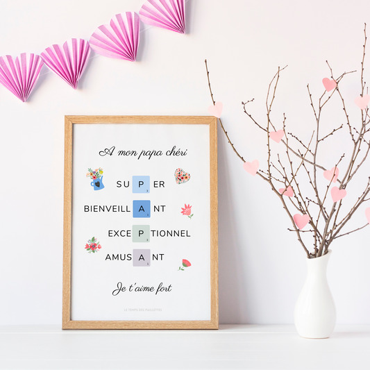 Affiche papa scrabble personnalisée - Cadeau papa personnalisée - Cadeau fête des pères par Le Temps des Paillettes - Le Temps des Paillettes