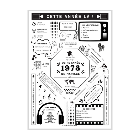 Affiche 1978 Noces de Vermeil - Marié en 1978 - Anniversaire de mariage 45 ans par Le Temps des Paillettes - Le Temps des Paillettes