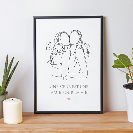 Affiche sœurs line art - Cadeau sœurs fratrie - cadeau anniversaire sœur par Le Temps des Paillettes - Le Temps des Paillettes