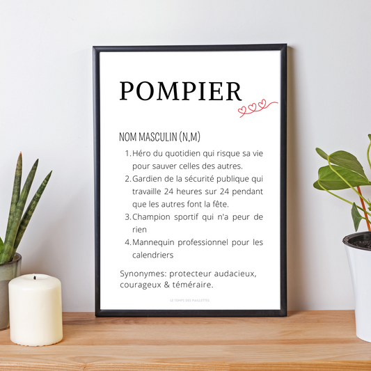 Affiche définition pompier - Affiche minimalistes pompier  - Affiche caserne pompier  par Le Temps des Paillettes