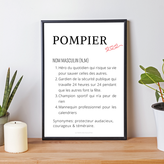 Affiche définition pompier - Affiche minimalistes pompier - Affiche caserne pompier par Le Temps des Paillettes - Le Temps des Paillettes
