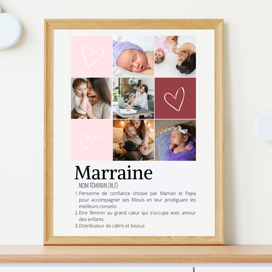 Affiche Marraine Personnalisée avec Photos | Cadeau Unique pour Marraine - Le Temps des Paillettes