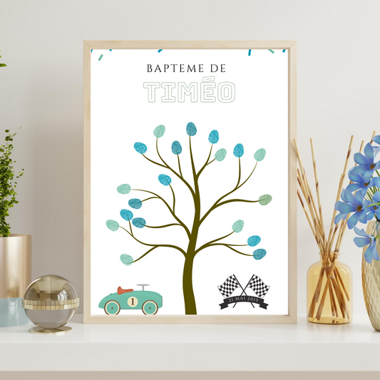 Arbre à empreintes voiture de course anniversaire - Déco anniversaire personnalisé par le Temps des Paillettes - Le Temps des Paillettes