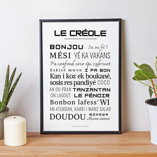 Affiche Le créole - Affiche mots et expressions en créole - Affiche minimaliste antille par Le Temps des Paillettes