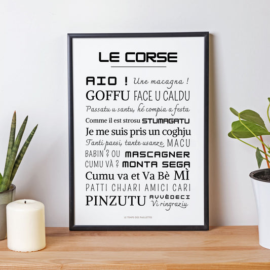 Affiche Le corse- Affiche mots et expressions corse- Affiche minimaliste corse par Le Temps des Paillettes