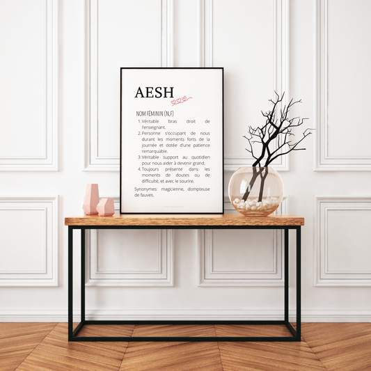 Affiche définition AESH personnalisée - cadeau AESH personnalisée - cadre AESH par Le Temps des Paillettes