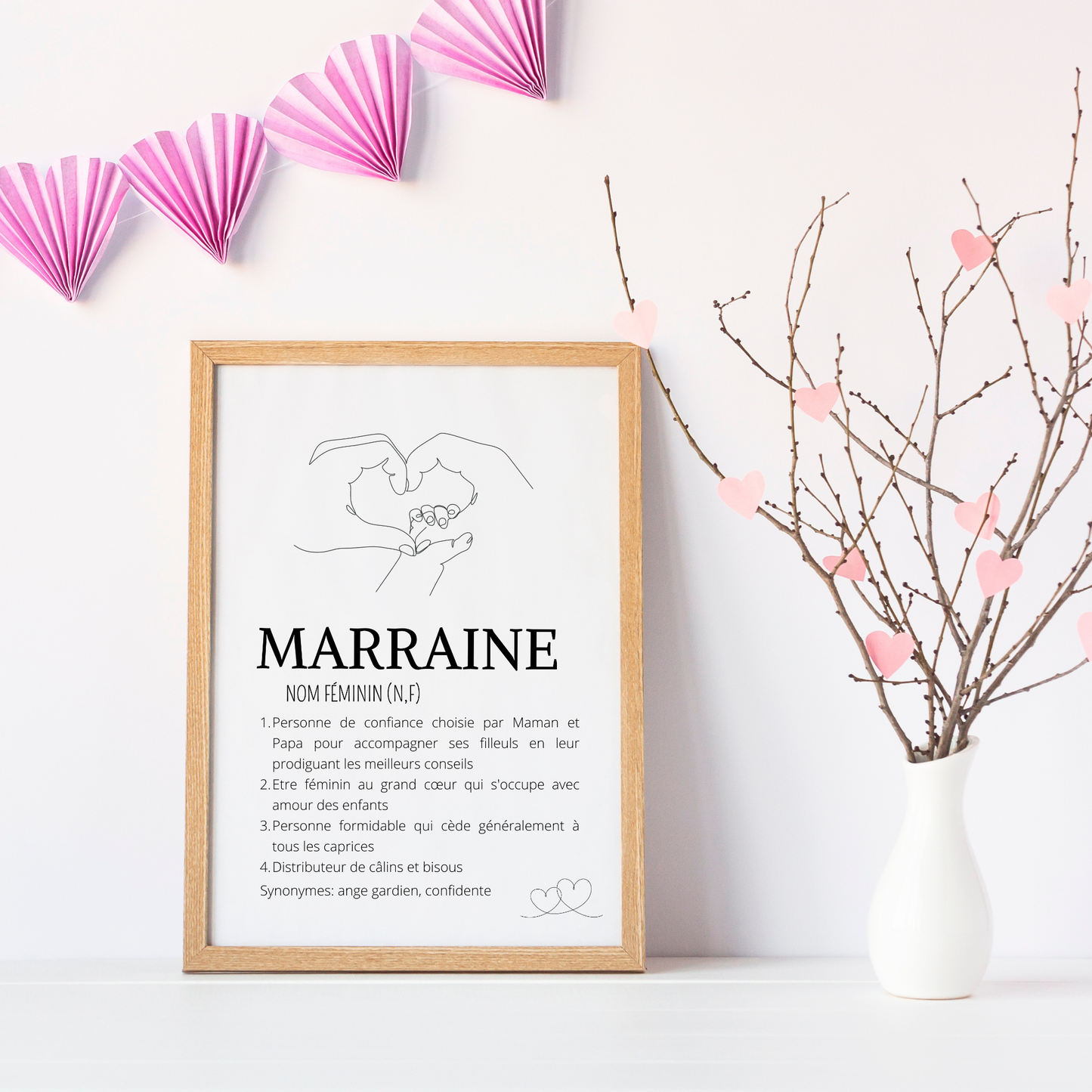 Affiche Définition Marraine | Cadeau Personnalisé - Affiche Marraine Single Line - Le Temps des Paillettes