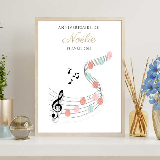 Arbre à empreintes personnalisé baptême / anniversaire - Décoration portée de musique et notes par le Temps des Paillettes - Le Temps des Paillettes
