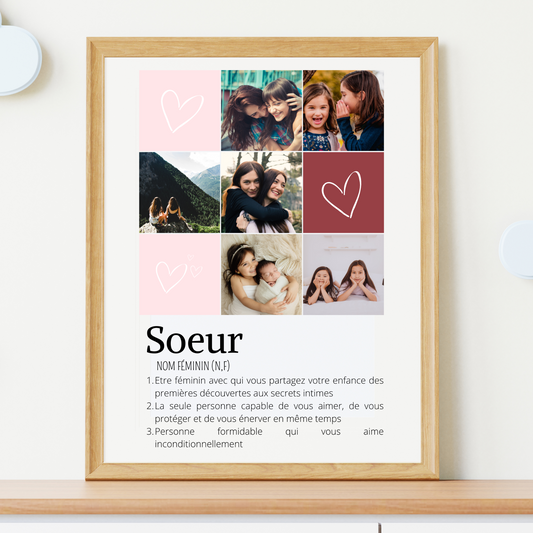 Affiche soeurs personnalisée photos - cadeau personnalisée soeurs par Le Temps des Paillettes - Le Temps des Paillettes