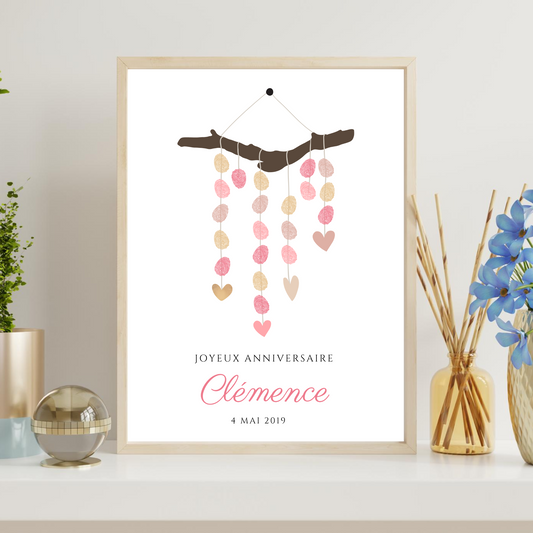 Arbre à empreintes bohème fille - Déco anniversaire personnalisé par le Temps des Paillettes - Le Temps des Paillettes