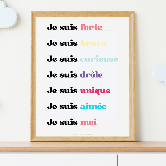 Affiche affirmations positives enfant - affirmations personnalisées - affirmations pour enfants par Le Temps des Paillettes - Le Temps des Paillettes