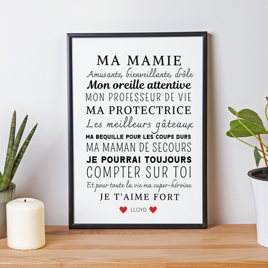 Affiche mamie personnalisée - cadeau noel mamie - Affiche pour grand-mère par Le Temps des Paillettes - Le Temps des Paillettes