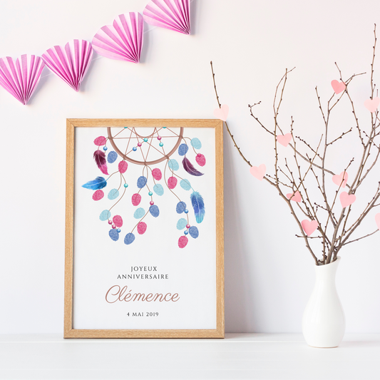 Arbre à empreintes dreamcatcher  personnalisé baptême / anniversaire - Affiche à télécharger par le Temps des Paillettes - Le Temps des Paillettes