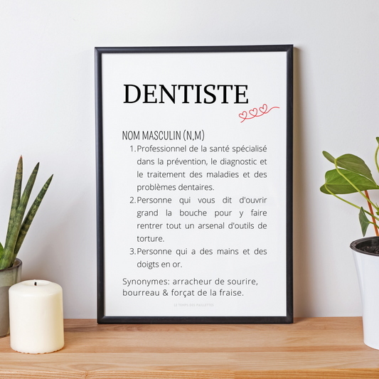 Affiche définition dentiste - Affiche minimalistes dentiste - Affiche salle d'attente  par Le Temps des Paillettes - Le Temps des Paillettes