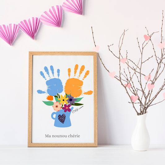Affiche nounou personnalisée empreinte de mains - cadeau personnalisée nounou par Le Temps des Paillettes - Le Temps des Paillettes