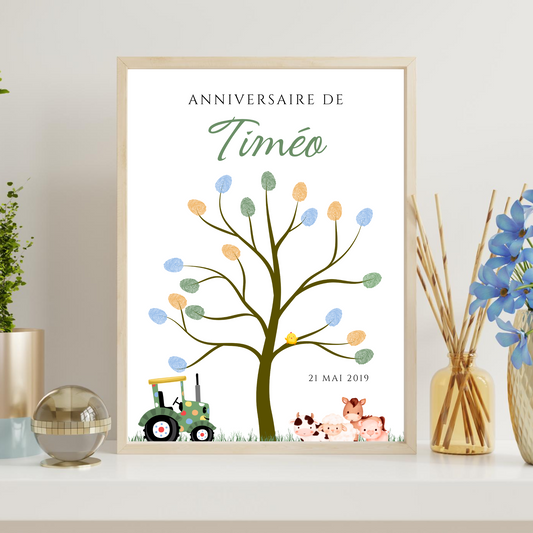 Arbre à empreintes tracteur anniversaire - Déco anniversaire personnalisé par le Temps des Paillettes - Le Temps des Paillettes