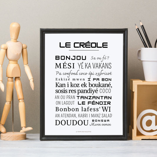 Affiche Le créole - Affiche mots et expressions en créole - Affiche minimaliste antille par Le Temps des Paillettes - Le Temps des Paillettes