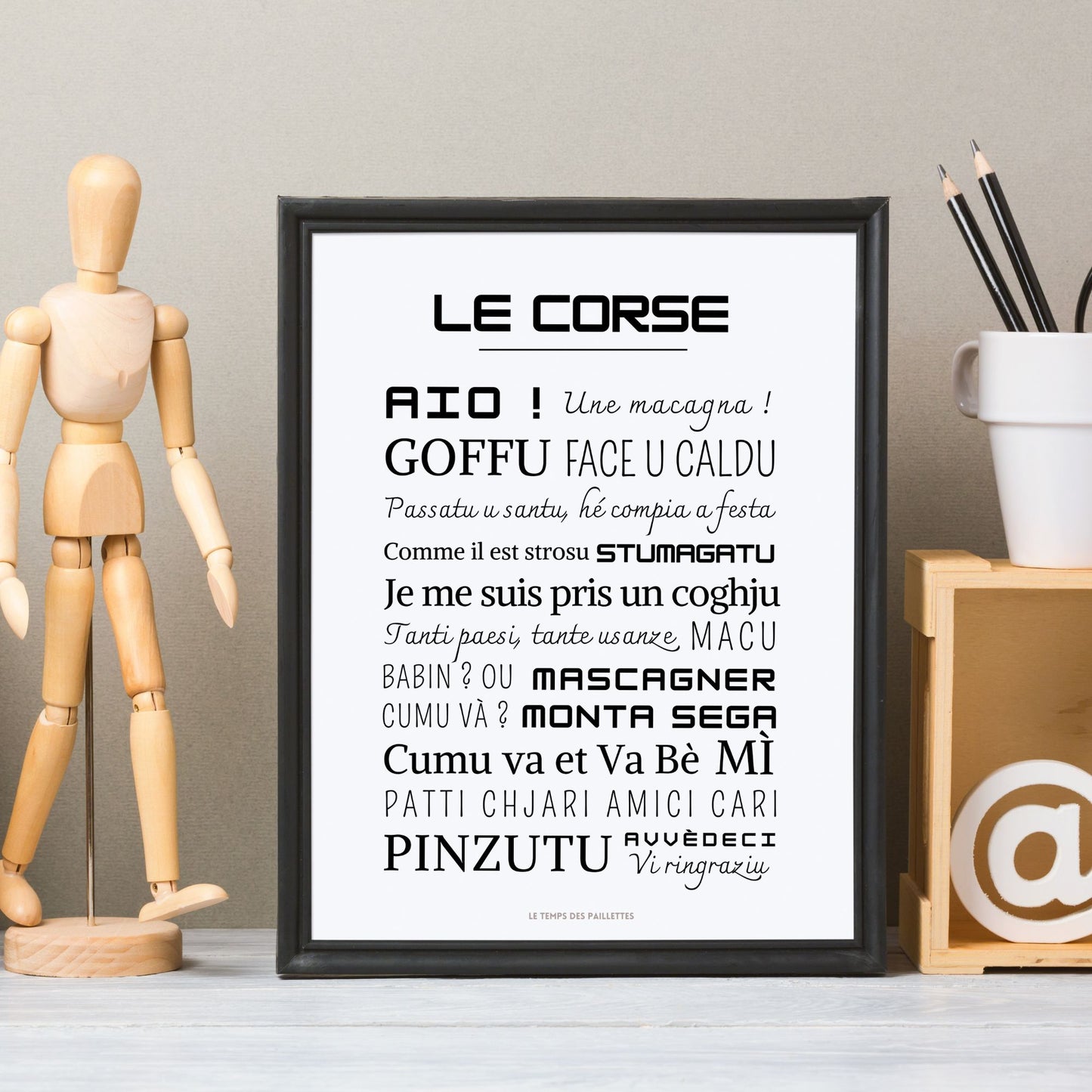 Affiche Le corse- Affiche mots et expressions corse- Affiche minimaliste corse par Le Temps des Paillettes