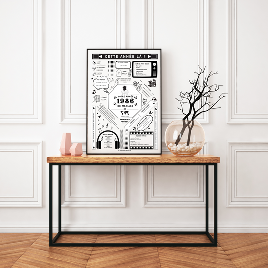 Affiche 1986 Noces de Papier - Marié en 1986 - Anniversaire de mariage 37 ans par Le Temps des Paillettes - Le Temps des Paillettes