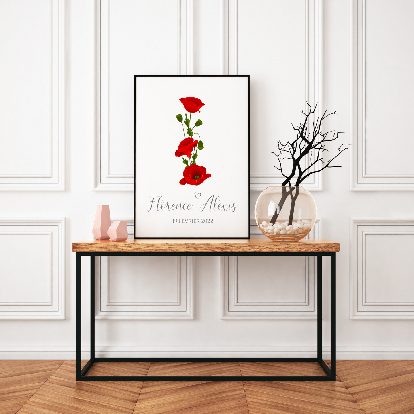 Affiche couple noce de coquelicot -  8 ans de mariage - affiche anniversaire de mariage  par Le Temps des Paillettes