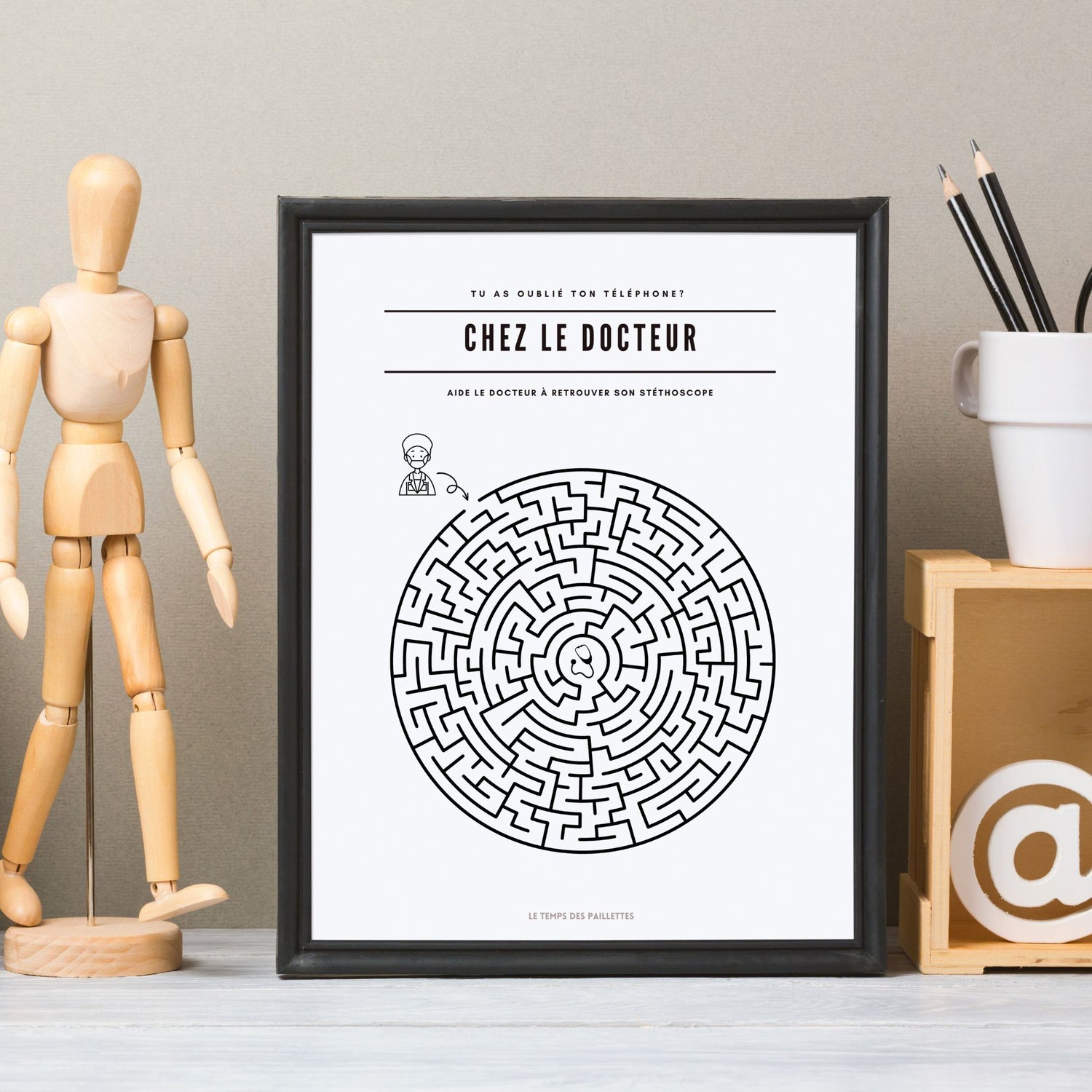 Poster labyrinthe Chez le docteur - Affiche minimalistes Chez le docteur - Affiche salle d'attente  par Le Temps des Paillettes - Le Temps des Paillettes