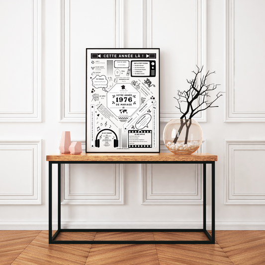 Affiche 1976 Noces de Cachemire - Marié en 1976 - Anniversaire de mariage 47 ans par Le Temps des Paillettes - Le Temps des Paillettes