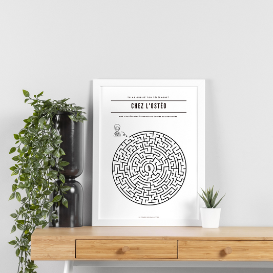 Poster labyrinthe Chez l'ostéopathe - Affiche minimalistes Chez le docteur - Affiche salle d'attente ostéopathe par Le Temps des Paillettes - Le Temps des Paillettes
