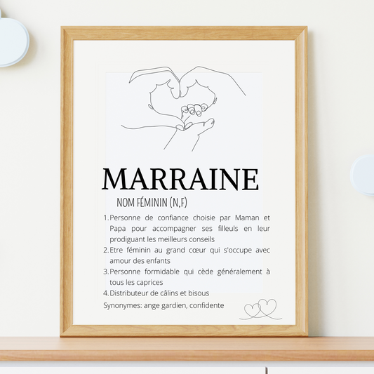 Affiche Définition Marraine | Cadeau Personnalisé - Affiche Marraine Single Line - Le Temps des Paillettes