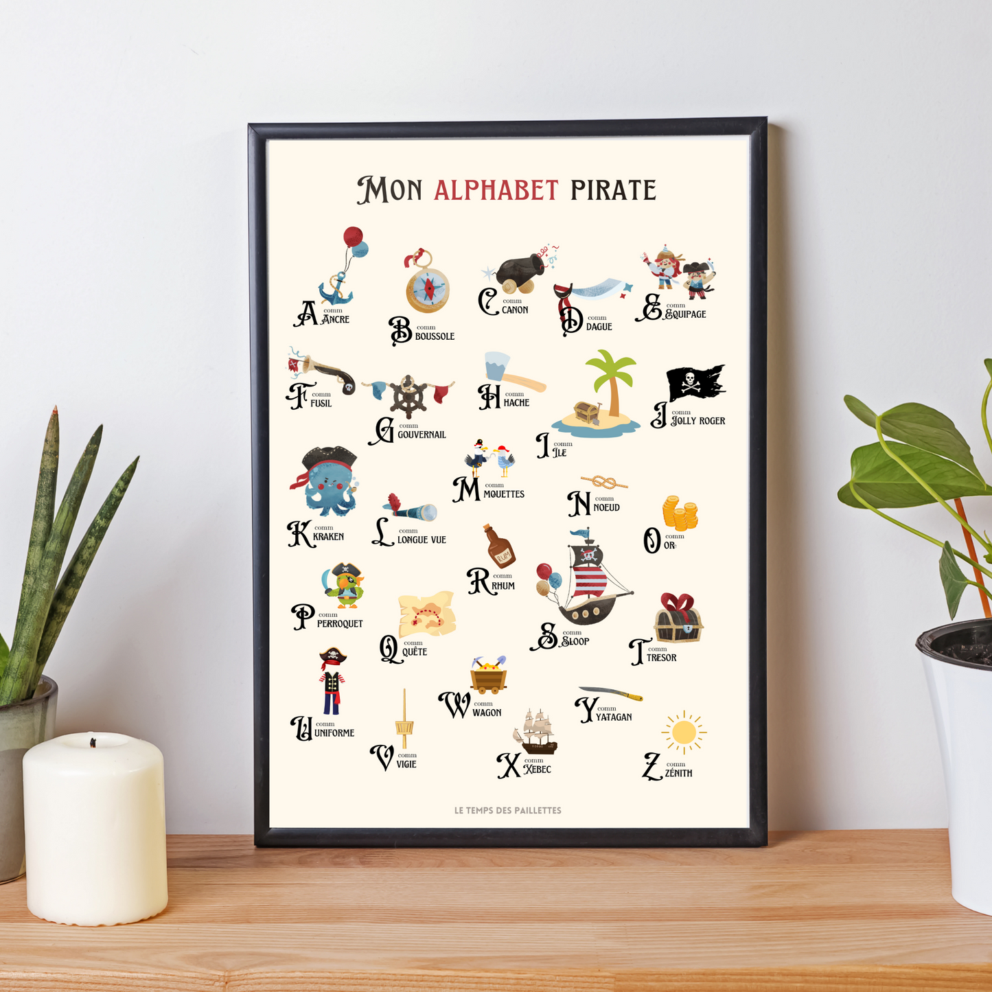 Affiche alphabet pirate - décoration pirate - ABC pirate en français par Le Temps des Paillettes