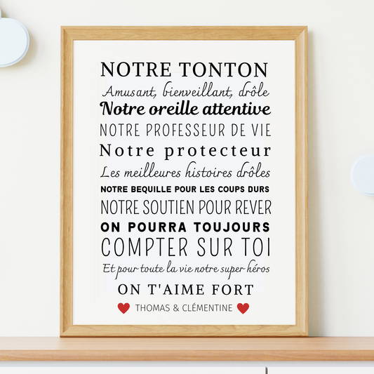 Affiche tonton personnalisée - cadeau personnalisé tonton par Le Temps des Paillettes - Le Temps des Paillettes
