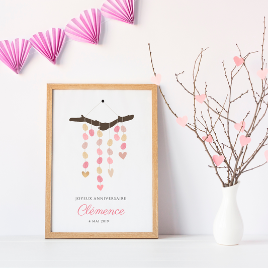 Arbre à empreintes bohème fille - Déco anniversaire personnalisé par le Temps des Paillettes - Le Temps des Paillettes