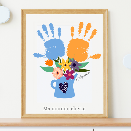 Affiche nounou personnalisée empreinte de mains - cadeau personnalisée nounou par Le Temps des Paillettes - Le Temps des Paillettes