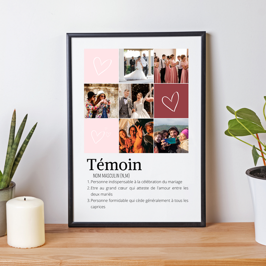 Affiche témoin personnalisée photos - cadeau personnalisé témoin par Le Temps des Paillettes - Le Temps des Paillettes