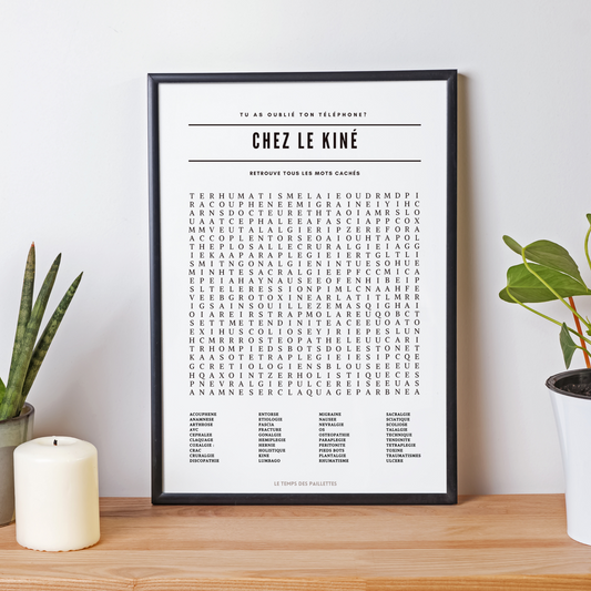 Poster Mots Mêles Chez le kiné - Affiche minimalistes Chez le docteur - Affiche salle d'attente par Le Temps des Paillettes - Le Temps des Paillettes