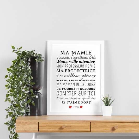 Affiche mamie personnalisée - cadeau noel mamie - Affiche pour grand-mère par Le Temps des Paillettes - Le Temps des Paillettes