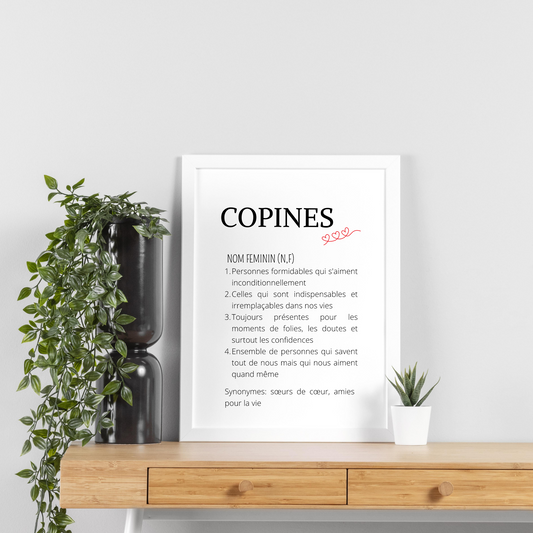 Affiche définition copines - cadeau pour meilleures amies - cadeau minimaliste BFF par Le Temps des Paillettes - Le Temps des Paillettes