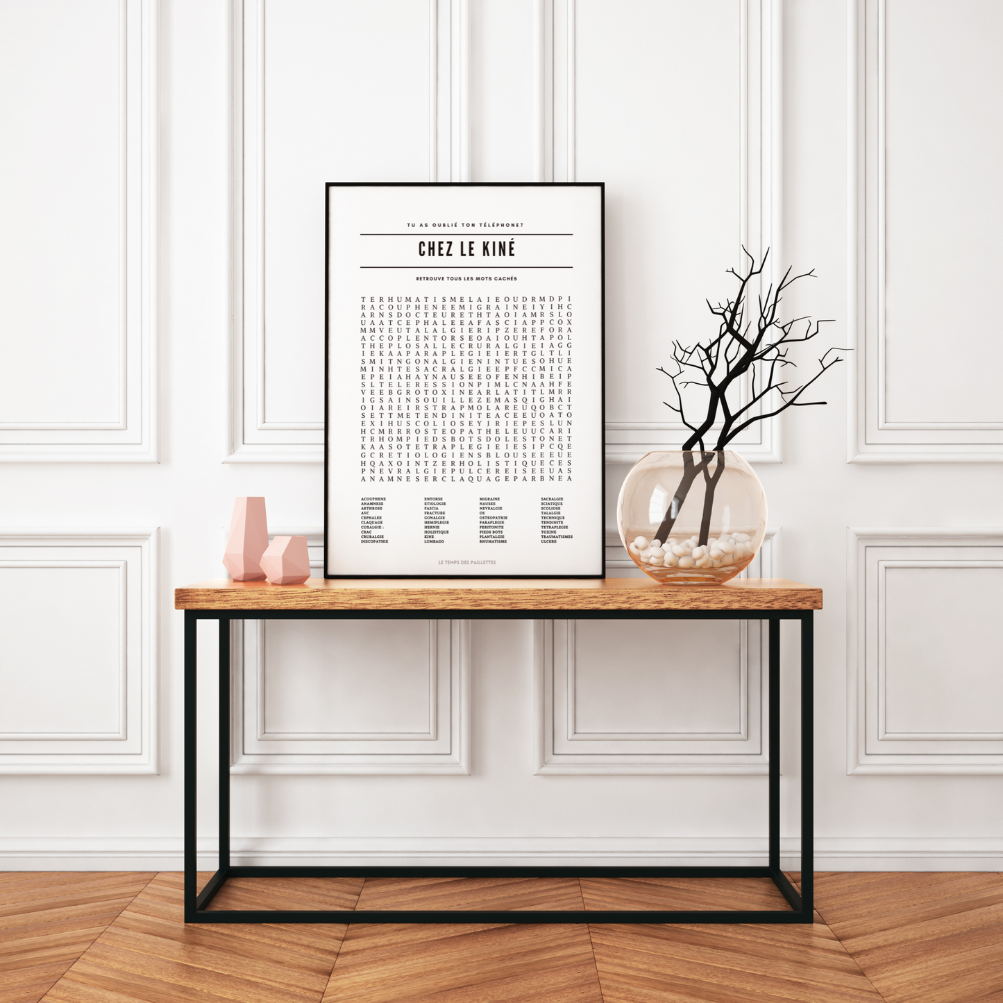 Poster Mots Mêles Chez le kiné - Affiche minimalistes Chez le docteur - Affiche salle d'attente  par Le Temps des Paillettes