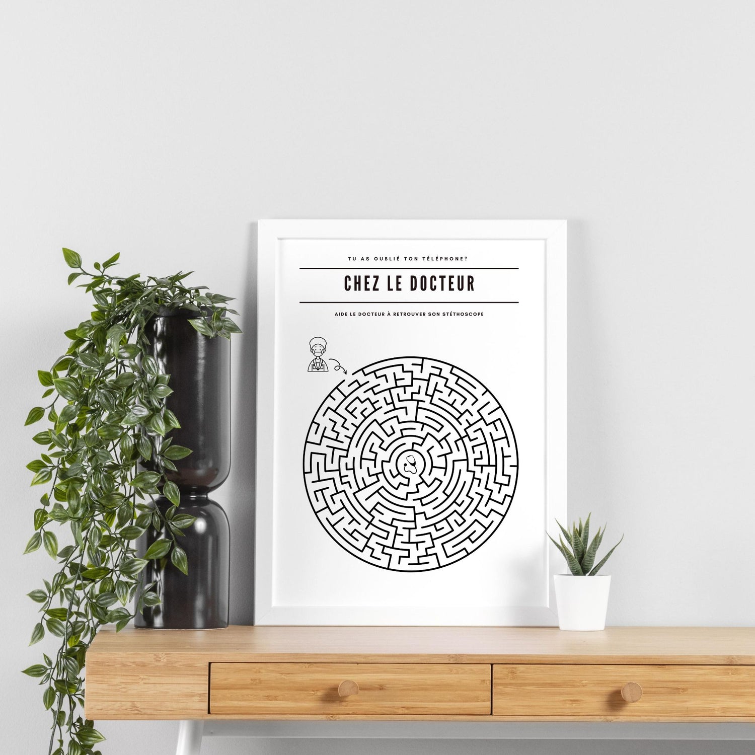 Poster labyrinthe Chez le docteur - Affiche minimalistes Chez le docteur - Affiche salle d'attente  par Le Temps des Paillettes - Le Temps des Paillettes