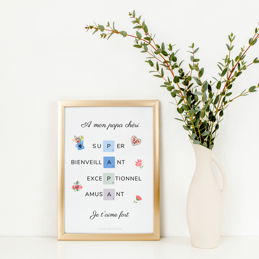 Affiche papa scrabble personnalisée - Cadeau papa personnalisée - Cadeau fête des pères par Le Temps des Paillettes - Le Temps des Paillettes