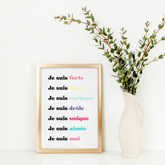 Affiche affirmations positives enfant -  affirmations personnalisées - affirmations pour enfants  par Le Temps des Paillettes