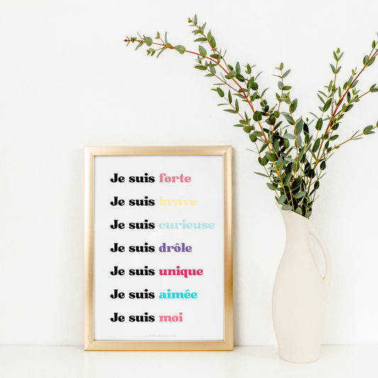 Affiche affirmations positives enfant - affirmations personnalisées - affirmations pour enfants par Le Temps des Paillettes - Le Temps des Paillettes