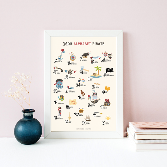 Affiche alphabet pirate - décoration pirate - ABC pirate en français par Le Temps des Paillettes - Le Temps des Paillettes