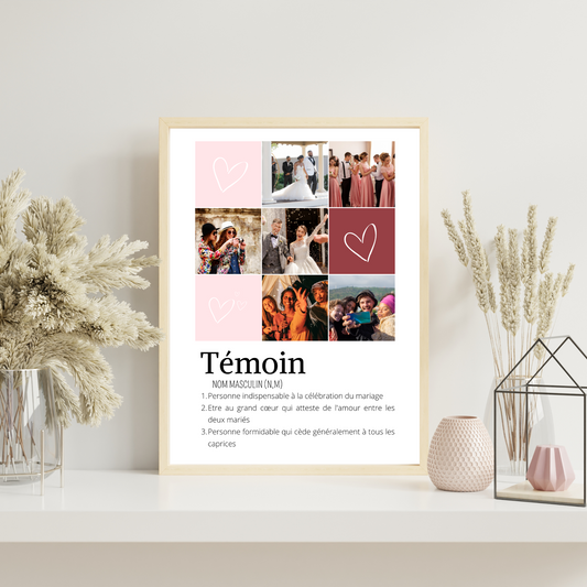 Affiche témoin personnalisée photos - cadeau personnalisé témoin par Le Temps des Paillettes - Le Temps des Paillettes
