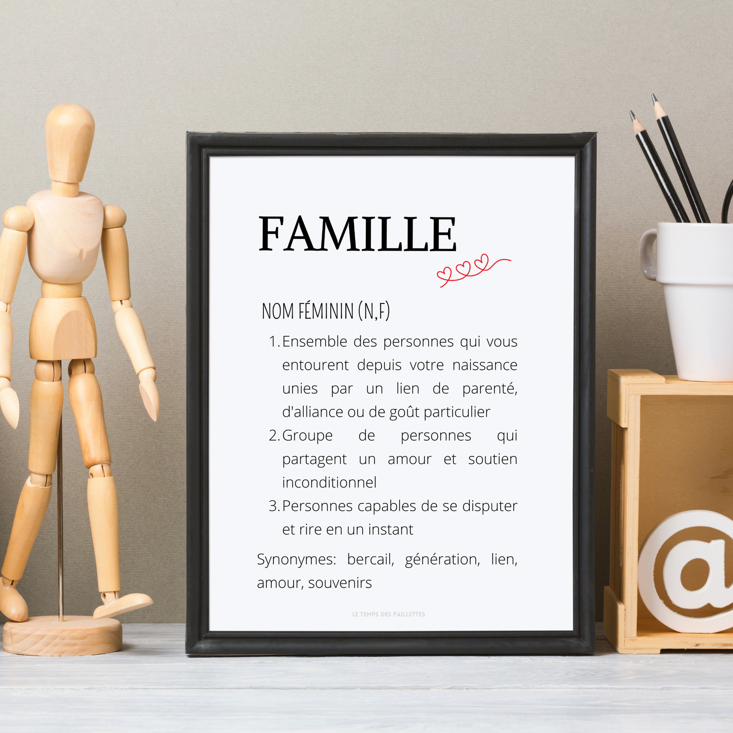 Affiche définition famille personnalisée - affiche famille minimaliste noire et blanc  par Le Temps des Paillettes