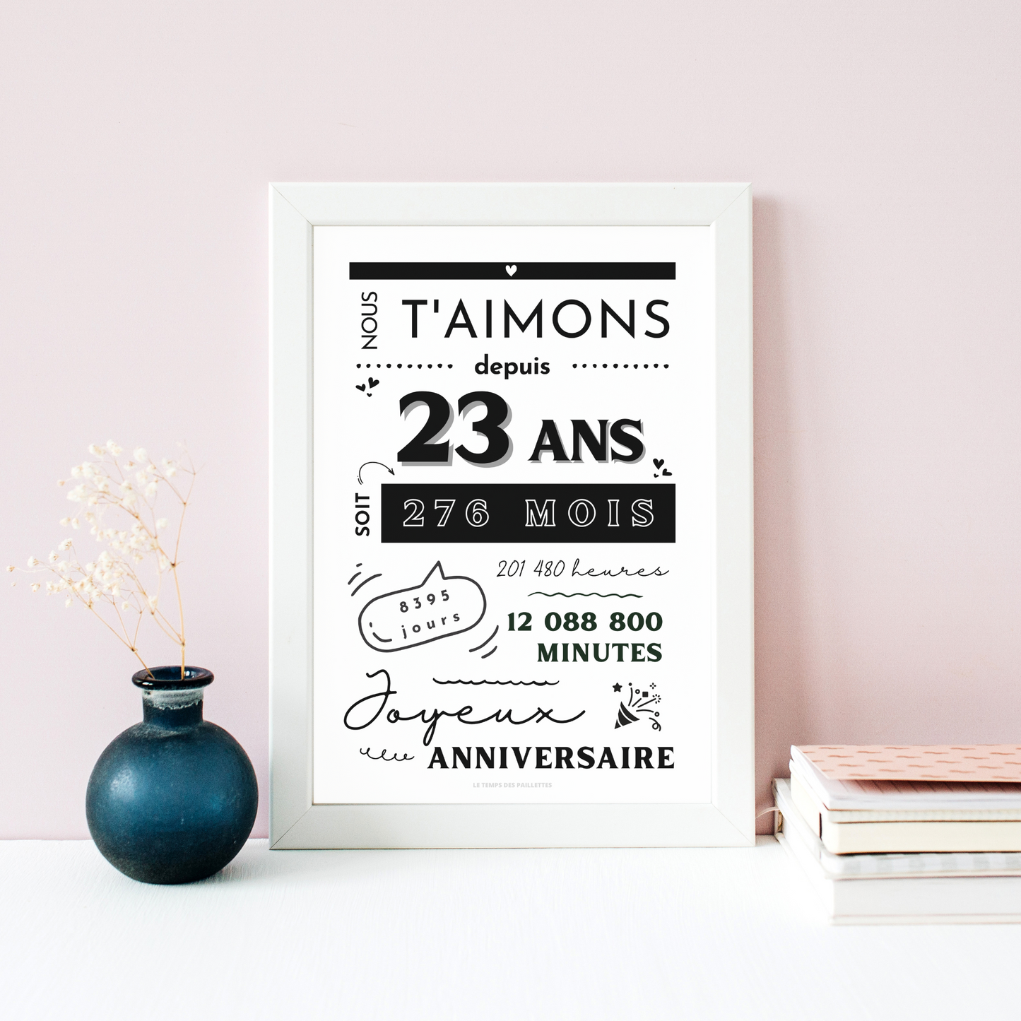 Affiche 23 ans - Carte 23ème anniversaire - Décoration de fête d'anniversaire  par le Temps des Paillettes