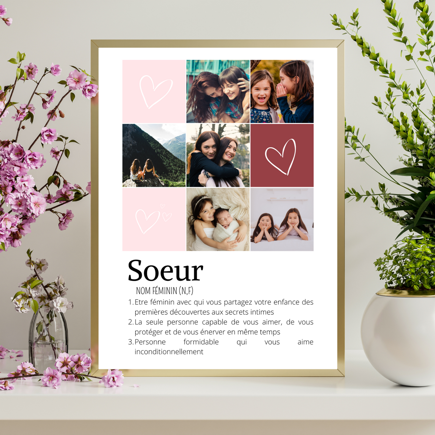 Affiche soeurs personnalisée photos - cadeau personnalisée soeurs par Le Temps des Paillettes