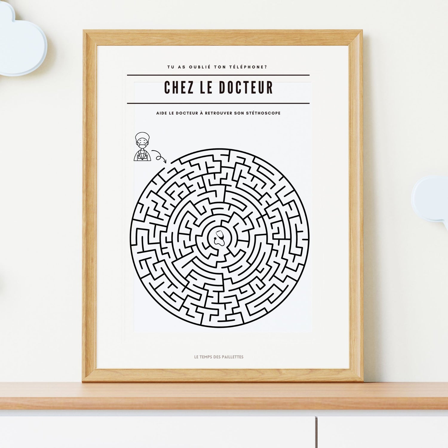 Poster labyrinthe Chez le docteur - Affiche minimalistes Chez le docteur - Affiche salle d'attente  par Le Temps des Paillettes - Le Temps des Paillettes