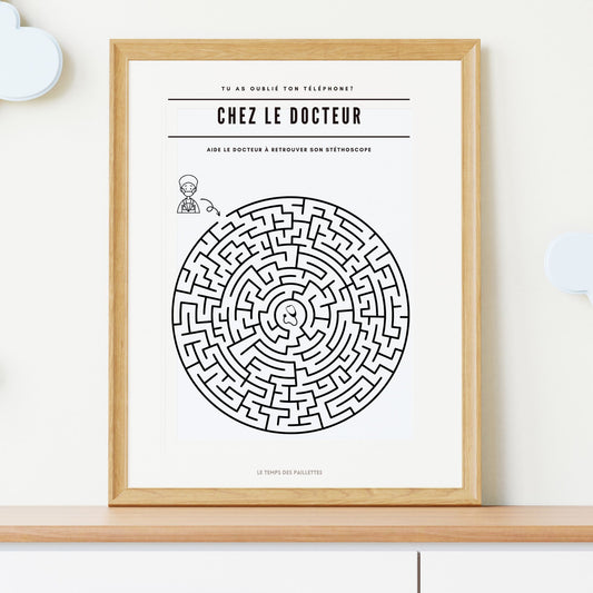 Poster labyrinthe Chez le docteur - Affiche minimalistes Chez le docteur - Affiche salle d'attente par Le Temps des Paillettes - Le Temps des Paillettes